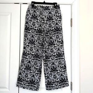 LOFT Linen Blend Floral Women's Dark Blue White Casual Career Pants - Size 4
